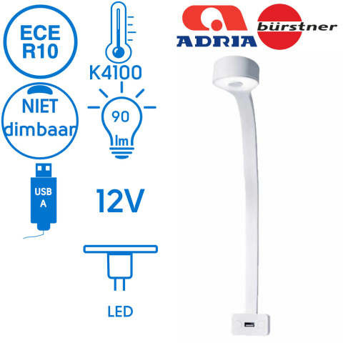 BBAtechniek artnr. 45130 - Cordoba flex LED 12V 1.3W 4100K 90lm USB wit (1x)