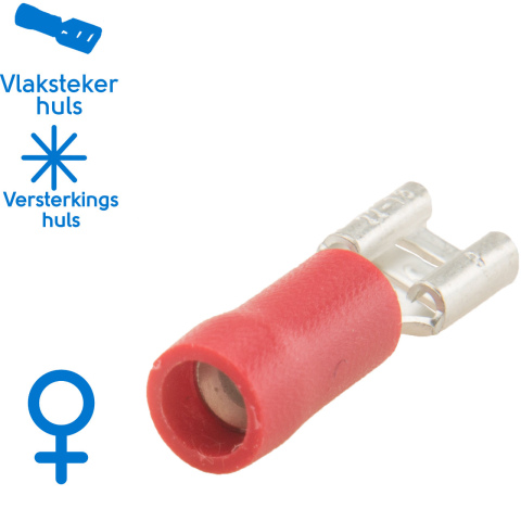 BBAtechniek artnr. 11604 - Vlakstekerhuls 4.8x0.8mm* rood (100x)