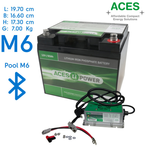 BBAtechniek artnr. 37076 - 12V 60Ah Aces Lithium accu + lader 20A (1x)