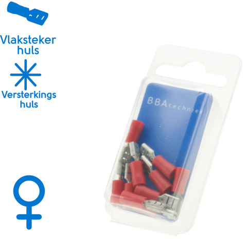 BBAtechniek artnr. 17495 - Vlakstekerhuls 4.8x0.5mm* rood (10x)