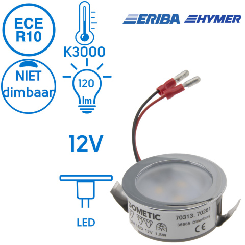 BBAtechniek artnr. 20198 - Dometic LED inbouwspot chroom 12V 1.5W (1x)