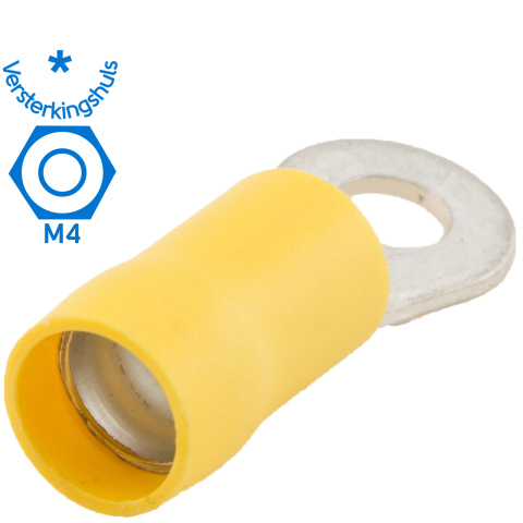 BBAtechniek artnr. 11034 - Kabelschoen ring M4 Ø4.3mm* geel (100x)