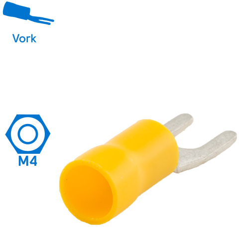 BBAtechniek artnr. 11154 - Kabelschoen vork M4 Ø4.3mm geel (100x)