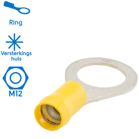 BBAtechniek artnr. 11064 - Kabelschoen ring M12 Ø12.0mm* geel (100x)