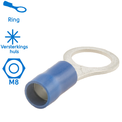 BBAtechniek artnr. 17683 - Kabelschoen ring M8 Ø8.4mm* blauw (50x)