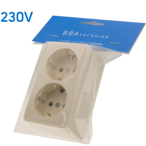 BBAtechniek artnr. 8824 - 230V dubbel stopcontact opbouw met randaarde (1x)