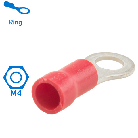 BBAtechniek artnr. 10946 - Kabelschoen ring M4 Ø4.3mm rood (50x)