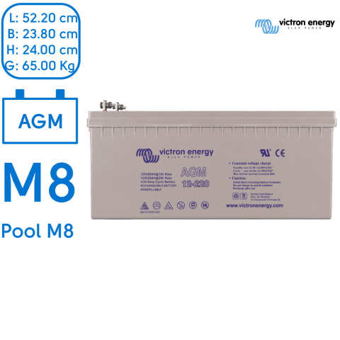 BBAtechniek artnr. 8579 - 12V 220Ah Victron AGM accu M8 (1x)