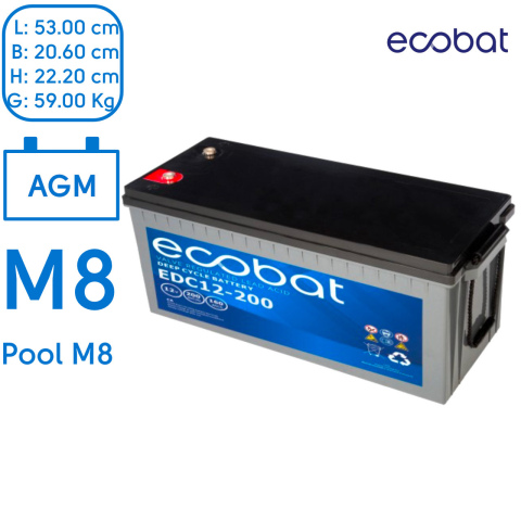 BBAtechniek artnr. 37016 - 12V 200Ah Ecobat AGM deep cycle accu (1x)