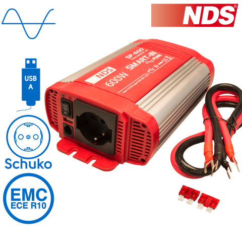 BBAtechniek artnr. 57005 - NDS SP-600 inverter 12V 600W USB-uitgang (1x)