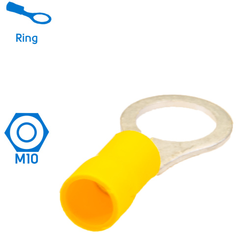 BBAtechniek artnr. 11055 - Kabelschoen ring M10 Ø10.5mm geel (100x)