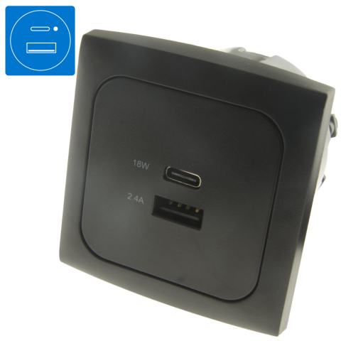 BBAtechniek artnr. 81514 - C-Line USB A + C laadcontactdoos zwart (1x)