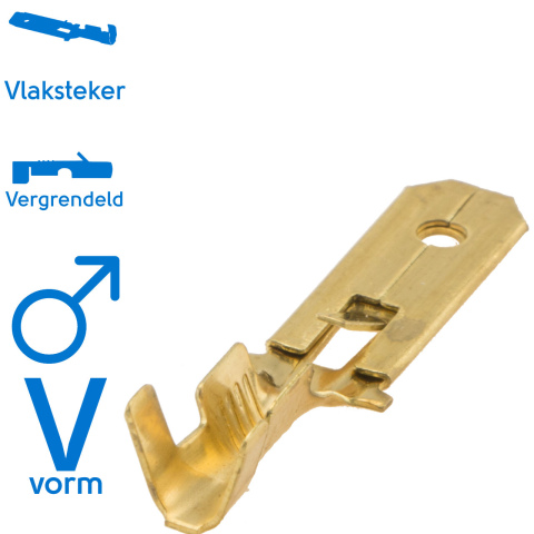 Vlaksteker messing 6.3, 1.5-2.5mm² (100x)