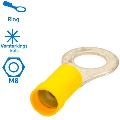 BBAtechniek artnr. 11052 - Kabelschoen ring M8 Ø8.4mm*geel (100x)