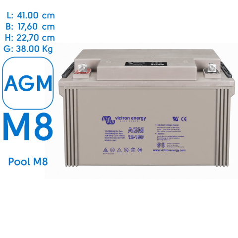 BBAtechniek artnr. 90019 - 12V 130Ah Victron AGM Accu M8 (1x)