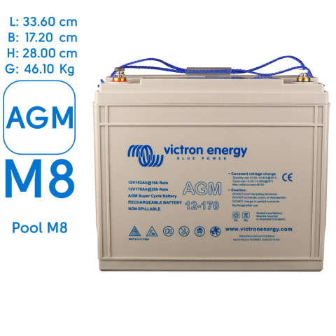BBAtechniek artnr. 90032 - 12V 170Ah Victron AGM Super cycle accu M8 (1x)