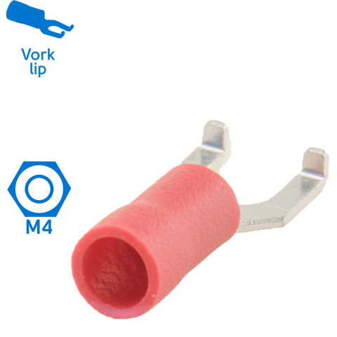 BBAtechniek artnr. 11085 - Kabelschoen vork M4 Ø4.3mm rood (100x)