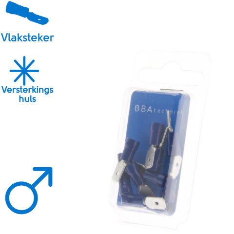 BBAtechniek artnr. 17482 - Vlaksteker 6.3mm* blauw (10x)