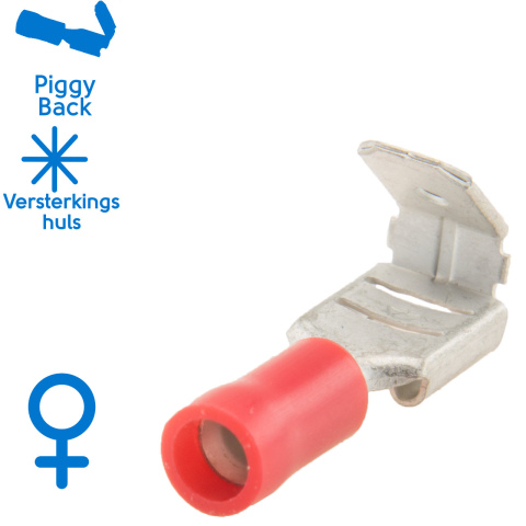 BBAtechniek artnr. 11277 - Vlakstekerhuls 6.3x0.8mm* rood (100x)
