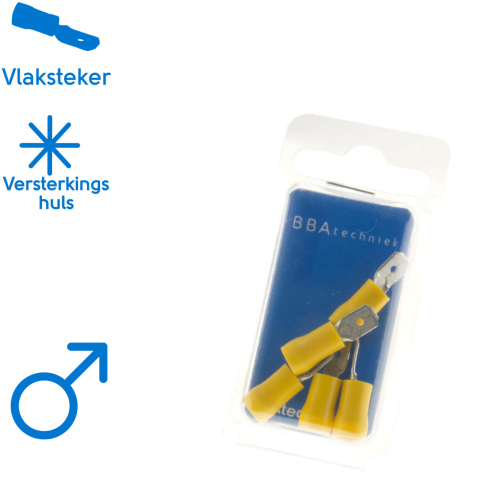 BBAtechniek artnr. 17521 - Vlaksteker 6.3mm* geel (5x)