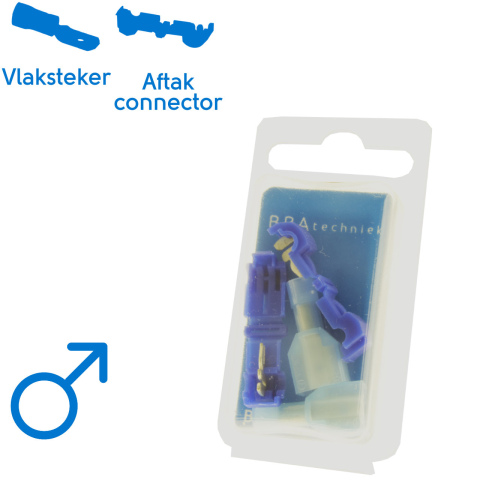 BBAtechniek artnr. 17006 - Vlaksteker + aftakconnector 6.3x0.8mm blauw (2x)
