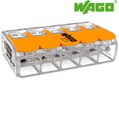 Wago verbindingsklem 221 5-voudig t/m 6mm2 (15x)