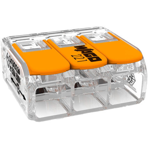 Wago verbindingsklem 221 3-voudig t/m 6mm2 (30x)