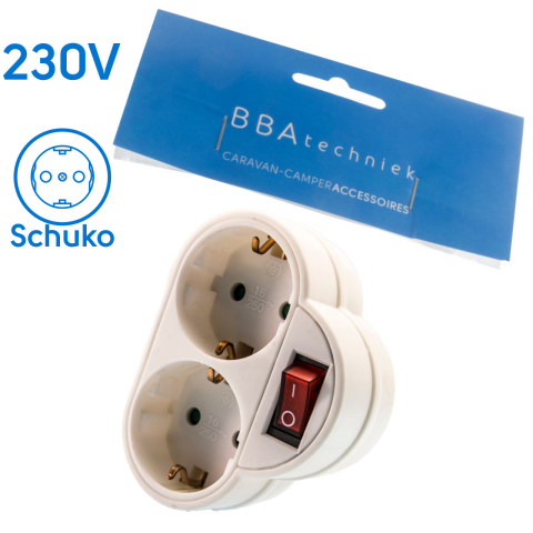 BBAtechniek artnr. 27056 - 230V RA stekker doorvoer 2x met schakelaar (1x)