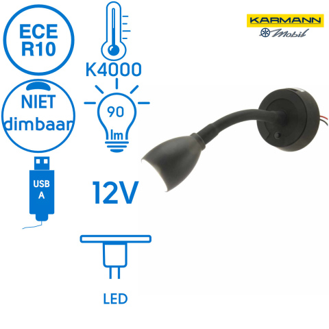 BBAtechniek artnr. 65570 - Veneto B flex LED spot 12V 1.8W 4000K USB (1x)
