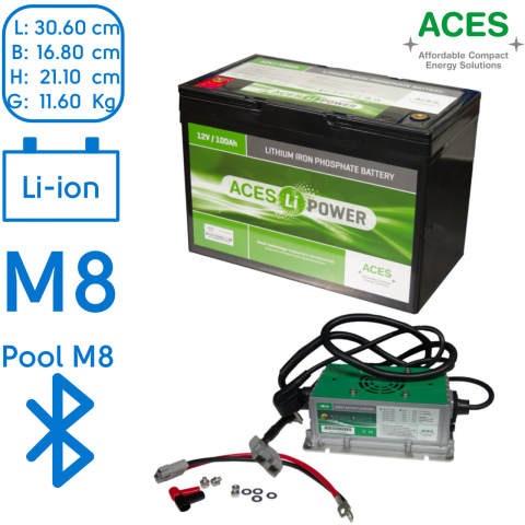 BBAtechniek artnr. 37075 - 12V 100Ah Aces Lithium accu + lader 20A (1x)