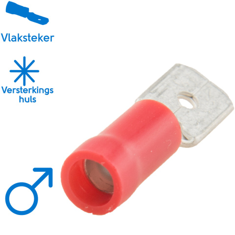 BBAtechniek artnr. 11352 - Vlaksteker 6.3x0.8mm* rood (100x)