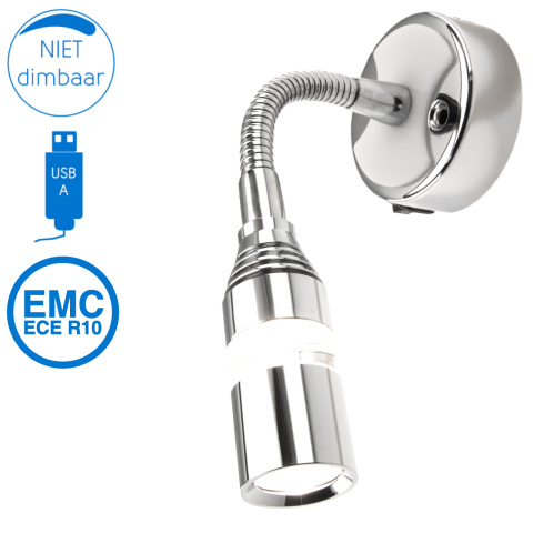 BBAtechniek artnr. 65555 - Florence flex LED lamp 12V 1W 3000K 50lm USB (1x)