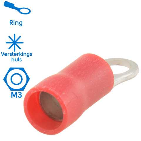 BBAtechniek artnr. 10942 - Kabelschoen ring M3 Ø3.7mm* rood (100x)