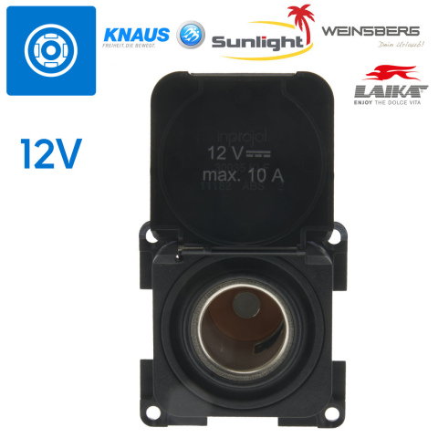 BBAtechniek artnr. 45157 - S 30.000 12V 10A contactdoos zwart + klepje (1x) 