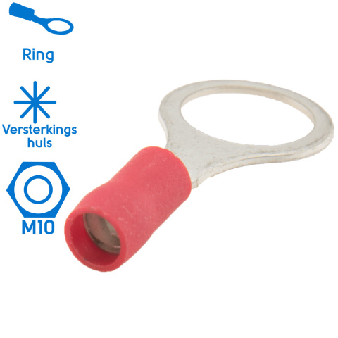 BBAtechniek artnr. 10974 - Kabelschoen ring M10 Ø10.5mm* rood (100x)