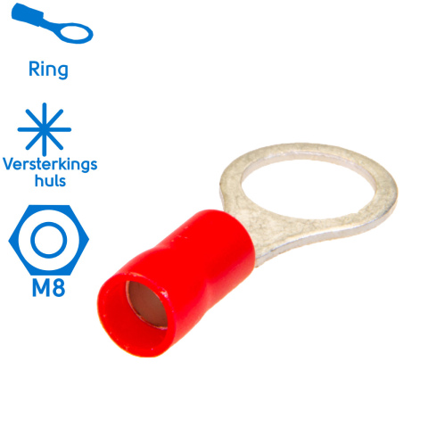 BBAtechniek artnr. 10968 - Kabelschoen ring M8 Ø8.4mm* rood (100x)