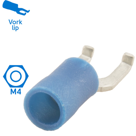 BBAtechniek artnr. 11124 - Kabelschoen vork-lip M4 Ø4.3mm blauw (100x)
