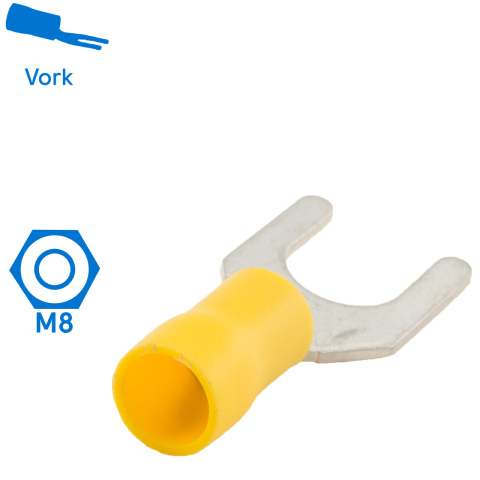 BBAtechniek artnr. 11163 - Kabelschoen vork M8 Ø8.4mm geel (100x)