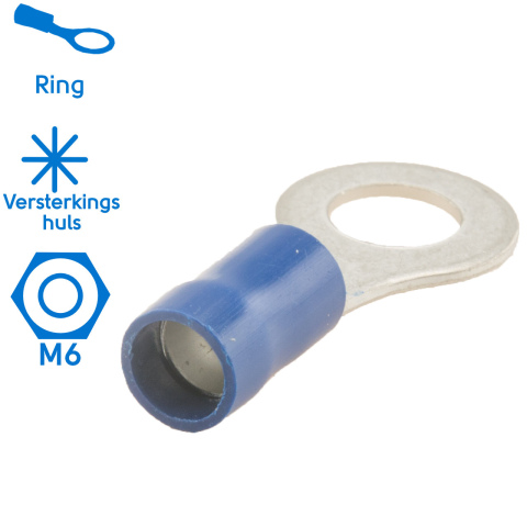BBAtechniek artnr. 11009 - Kabelschoen ring M6 Ø6.4mm* blauw (50x)