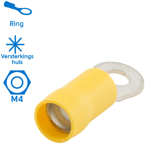 BBAtechniek artnr. 11034 - Kabelschoen ring M4 Ø4.3mm* geel (100x)