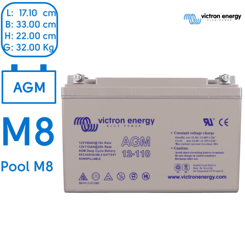 BBAtechniek artnr. 38214 - 12V 110Ah Victron AGM accu M8 (1x)