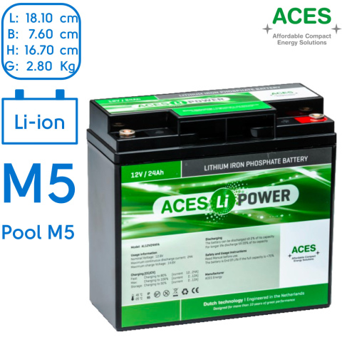 BBAtechniek artnr. 37089 - 12V 24Ah Aces Lithium accu zonder lader (1x) 
