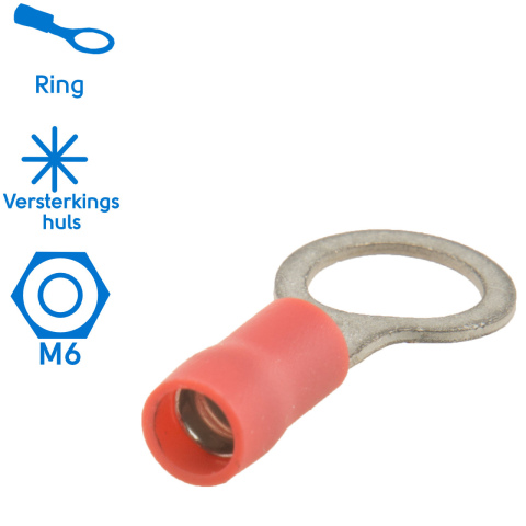 BBAtechniek artnr. 17681 - Kabelschoen ring M6 Ø6.4mm* rood (50x)