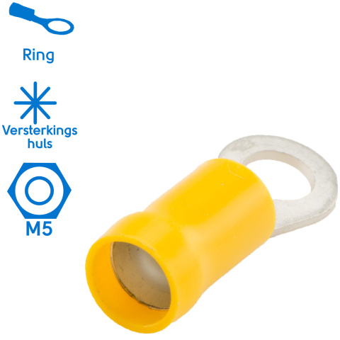 BBAtechniek artnr. 11040 - Kabelschoen ring M5 Ø5.3mm* geel (100x)