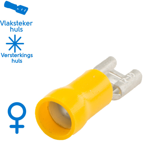 BBAtechniek artnr. 11423 - Vlakstekerhuls 6.3x0.8mm* geel (50x)