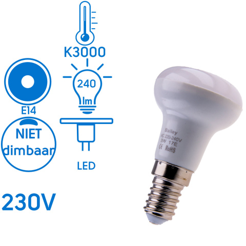 BBAtechniek artnr. 37156 - E14 240V 3W 3000K 240lm LED spot (2x)
