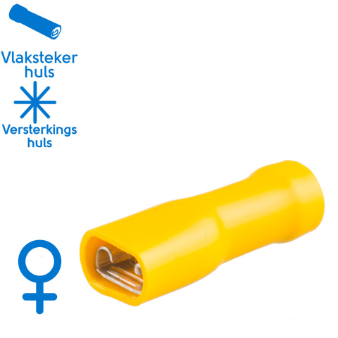 BBAtechniek artnr. 11439 - Vlakstekerhuls 6.3x0.8mm* geel (100x)