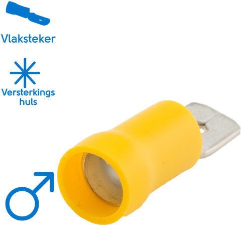 BBAtechniek artnr. 11436 - Vlaksteker 6.3mm* geel (100x)