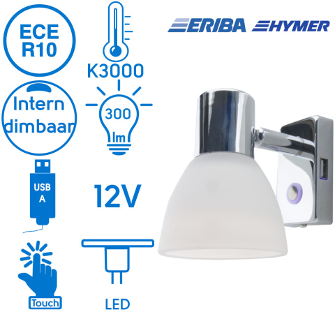 BBAtechniek artnr. 65546 - Faretto PowerLED 12V 3W chroom USB-A(1x)