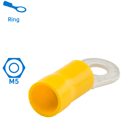 BBAtechniek artnr. 11036 - Kabelschoen ring M5 Ø5.3mm geel (50x)